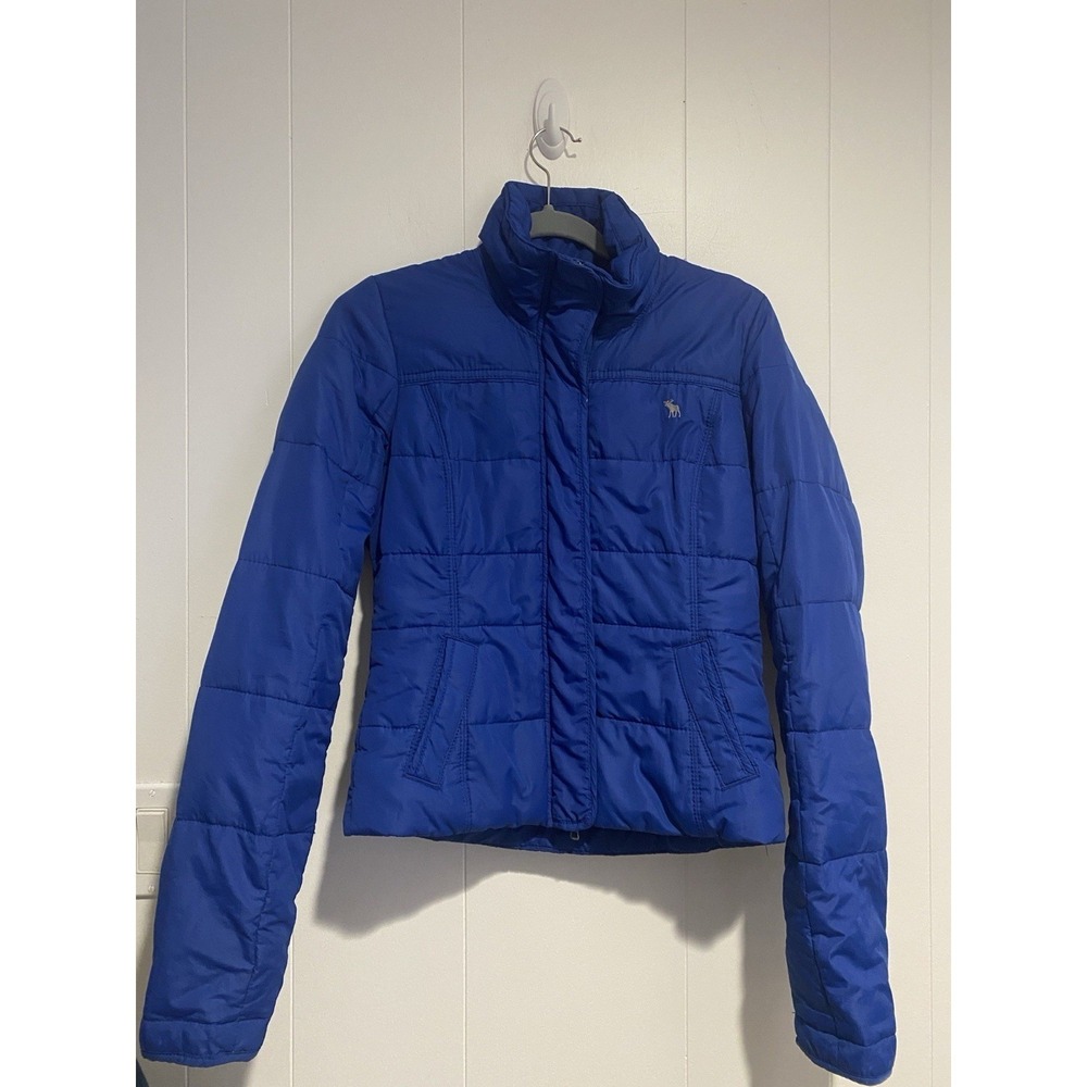 Abercrombie & Fitch‎ Down Puffer Jacket Womens Medium Blue Y2K Moose Logo